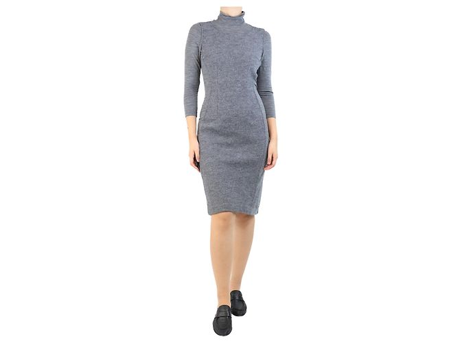 Sportmax Graues Midi-Kleid mit Stehkragen - Größe UK 8