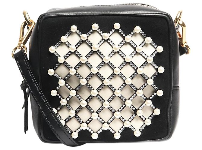 Autre Marque Bolsa transversal de treliça de pérola falsa preta