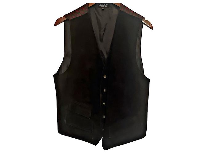Gucci Horsebit Weste aus Leder und Seide braun