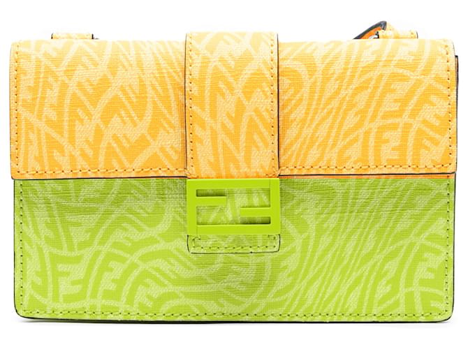 Pochette Baguette Convertible FF Vertigo en Tissu Verni Jaune Sarah Coleman de Fendi Toile  ref.2541362