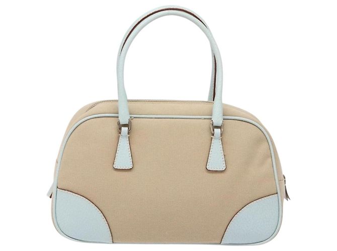 Bolsa Bauletto Prada em lona com couro Bege