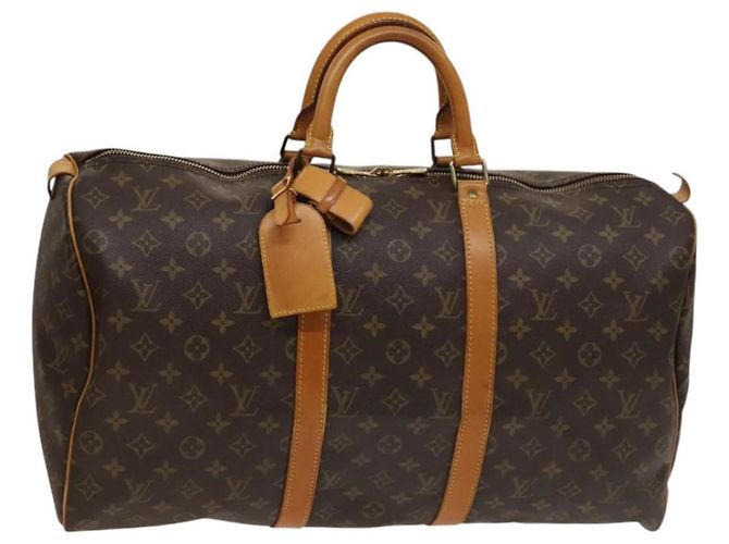 Bolso Keepall Louis Vuitton en lona Monogram 50 Castaño