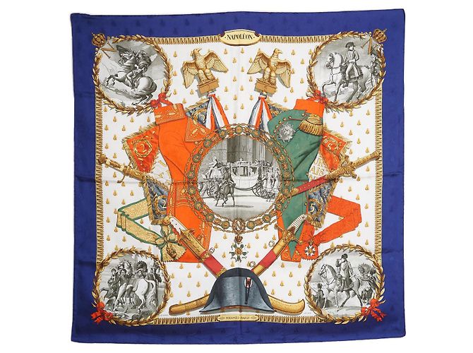Hermès Lenço de seda Napoleão 90 Azul