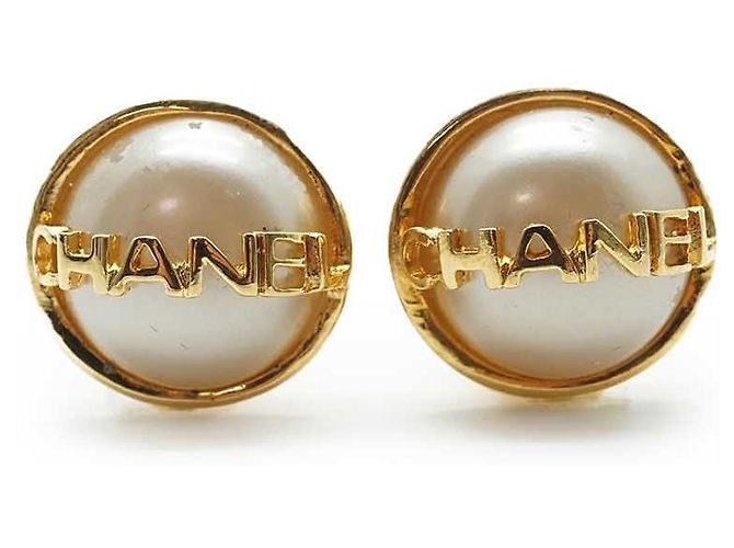 Chanel Orecchini a clip con logo in perle artificiali D'oro
