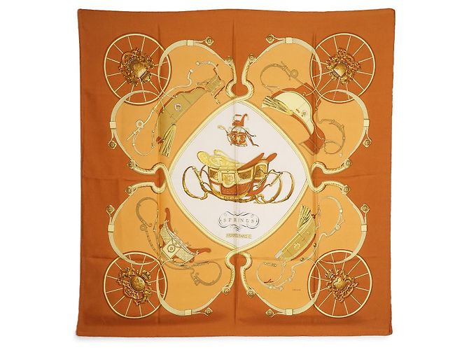Hermès Lenço de seda Ledoux Springs 90 Laranja