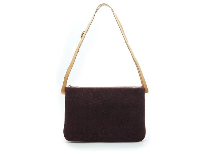 Céline C Macadam Suede Duo Shoulder Pochette Dark red