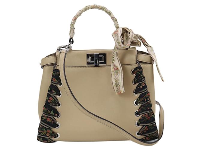 Fendi Peekaboo Mini Handbag Beige Leather  ref.2542926
