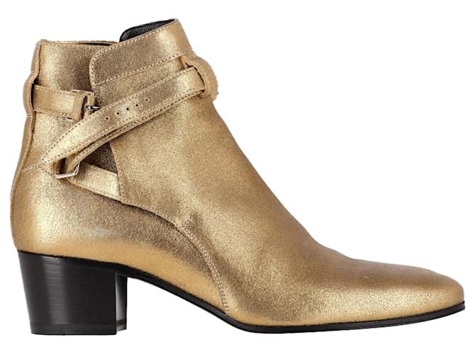 Saint Laurent Wyatt 40 Jodhpur Ankle Boots in Gold Leather  Golden Metallic  ref.2542994