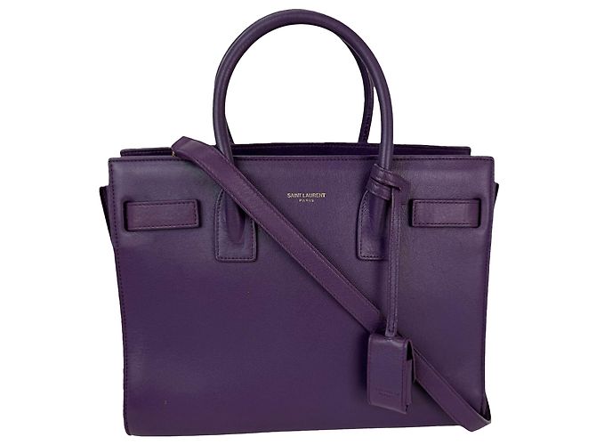 Bolsa de Ombro de Couro Roxa Sac De Jour da Saint Laurent Roxo
