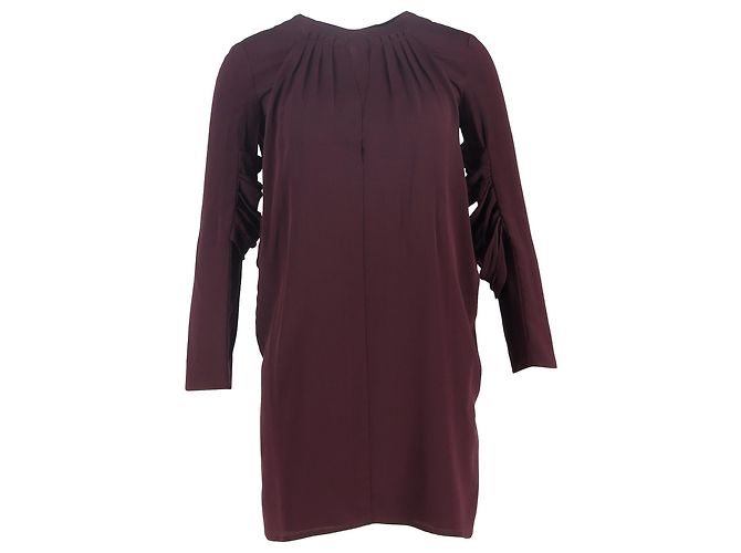 Abito Mini Plissettato Miu Miu in Seta Borgogna Rosso Bordò
