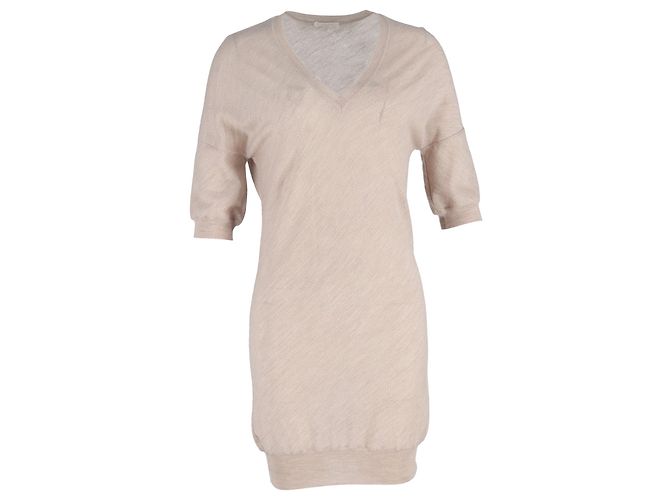 Chloé Mini Kleid mit V-Ausschnitt aus beigem Leinen