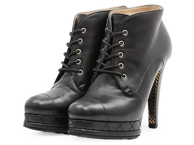 Chanel Leather High Heel Boots Black