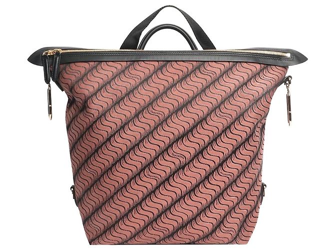 Smythson Sac à dos en toile rose et noir