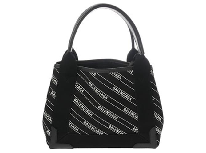Everyday Balenciaga Navy Cabas XS Handbag Black Leather Cloth  ref.2543658