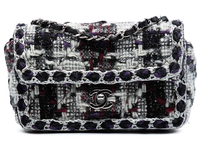 Chanel Black Mini Rectangular Quilted Tweed Single Flap