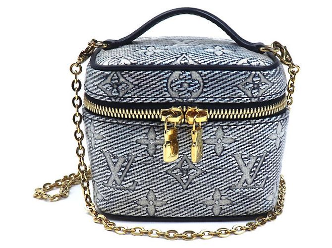 Borsa a spalla micro Vanity in jacquard laminato Monogram Louis Vuitton Blu navy