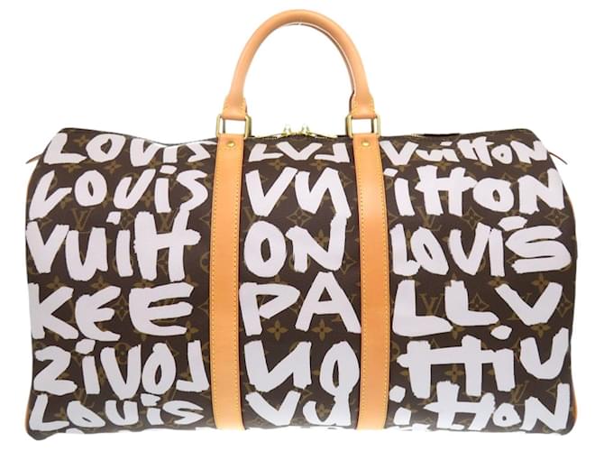 Louis Vuitton Keepall 50 Monogram Graffiti Bag Brown White Patent leather  ref.2544196