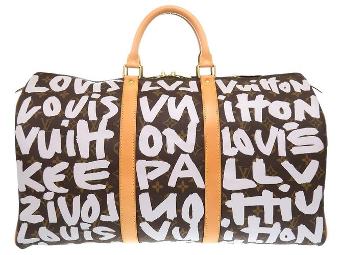 Sac Keepall 50 Monogram Graffiti de Louis Vuitton Marron Blanc Monogramme