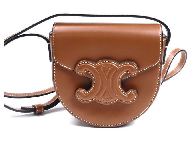 Céline Borsa a spalla CELINE Mini Besas in pelle Triomphe Marrone