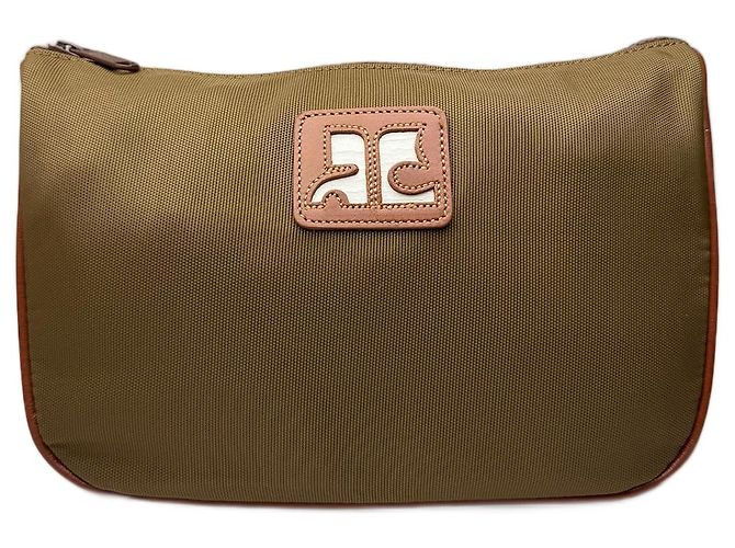 Vintage Courreges Polyester-Leder Clutch khaki braun