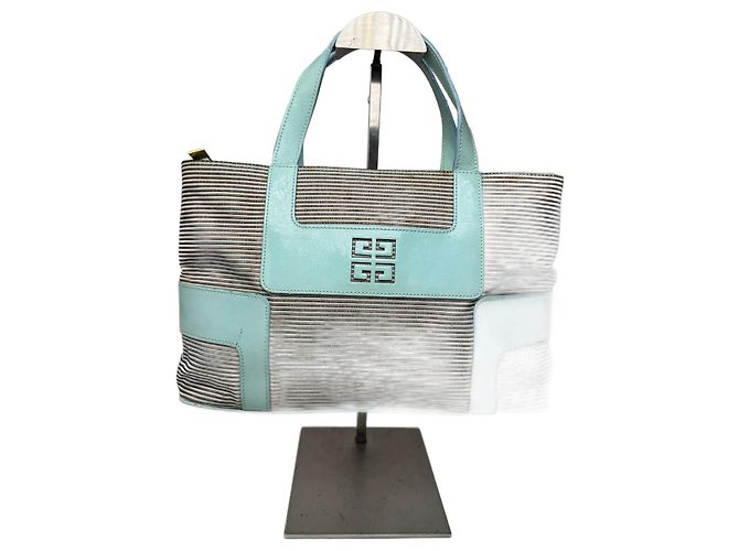 Vintage Givenchy Leather Canvas Bag Turquoise Brown