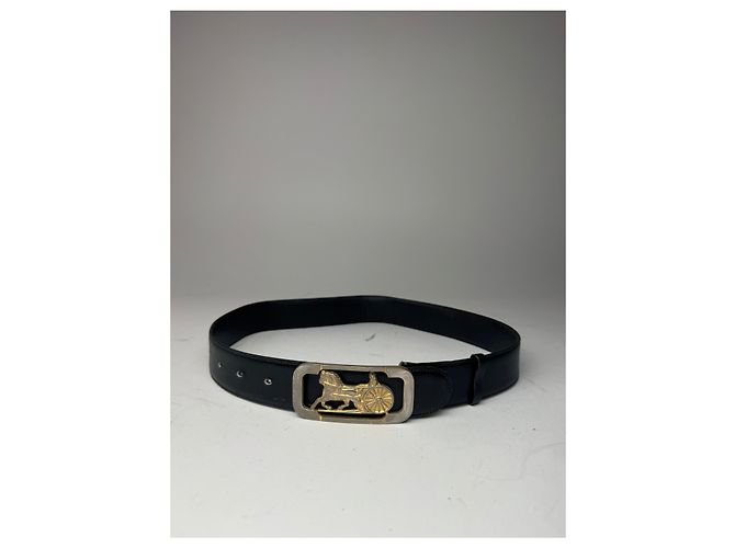 Céline Vintage Celine Carriage Leather Belt Black