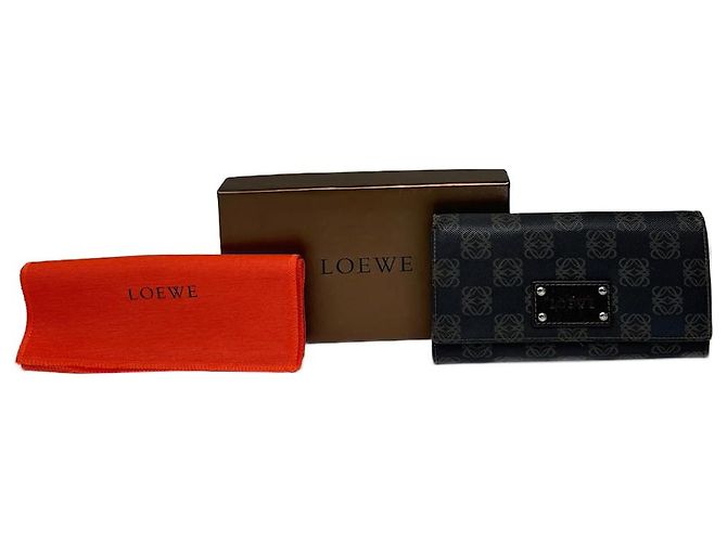 Vintage Loewe Anagram Leather Wallet Navy Brown