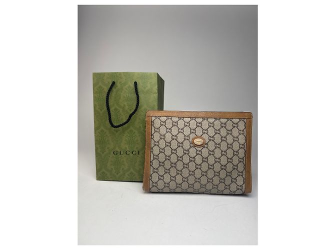 Vintage Gucci Plus Monogram Clutch Grau Braun