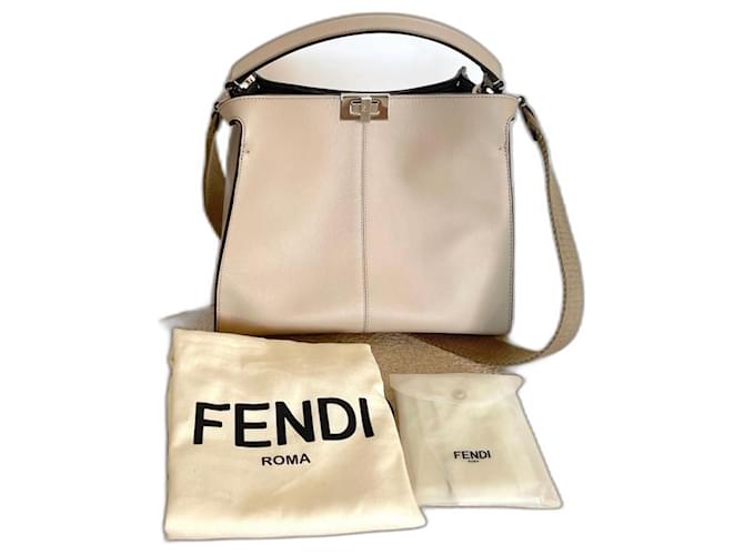 Fendi Peekaboo X-lite Medium Beige with Purple Interior Prune Dark brown Leather Metal Deerskin  ref.2544479