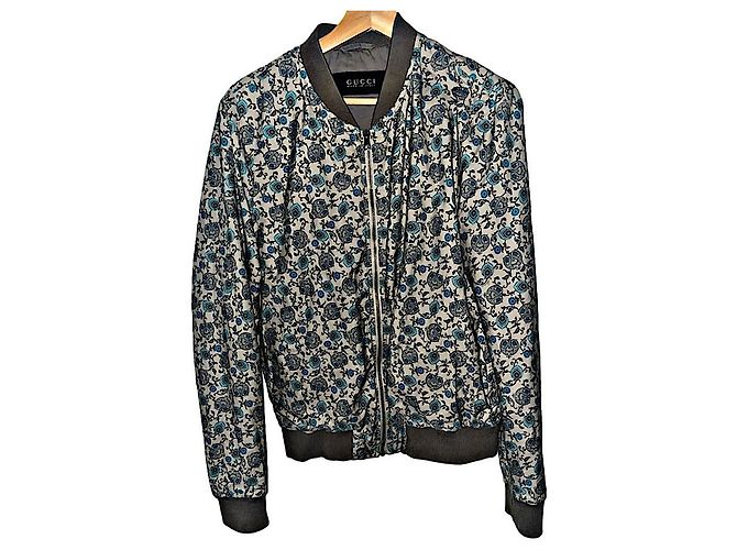 Gucci Paisley Silk Blend Jacket Blue