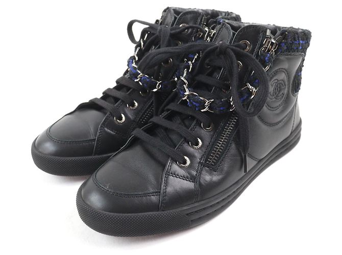 Chanel Hochschnitt Leder Sneakers Schwarz