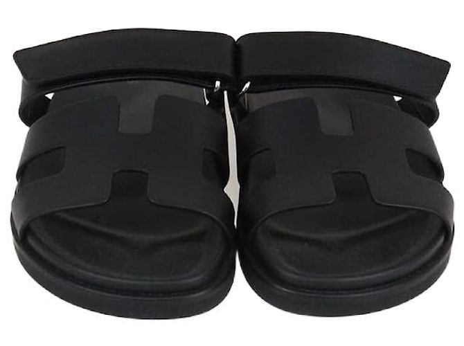 Hermès Herms Black Leather Chypre Flat Sandals