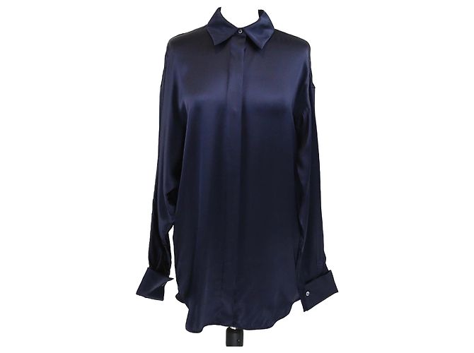 Camicia in seta lucida blu scuro a maniche lunghe Loewe