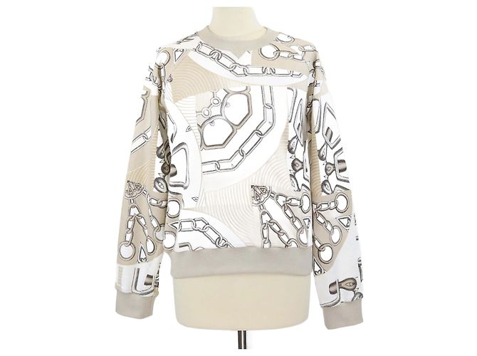 Hermès Sudadera de Algodón Glaise Beige de Hermes con Motivo de Efecto Caleidoscopio