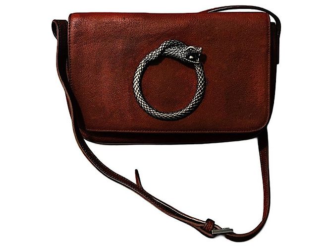 Bolsa transversal Saint Laurent Serpent Hedi Slimane em couro marrom