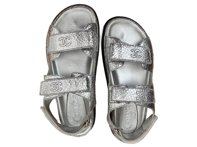 Cambon Sandali Dad Chanel argento pelle 