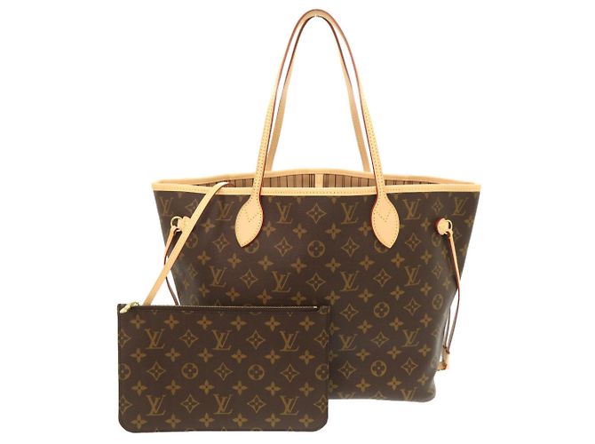 Louis Vuitton Neverfull MM Monogram Rose Beige Tote Bag Brown