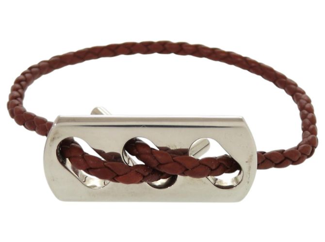 Pulseira de couro Hermès com charm Marrom Prata