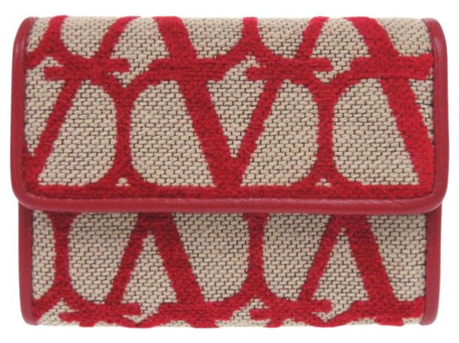 Valentino Garavani Leather Card Case Red Beige 