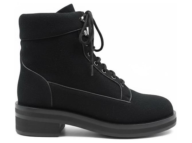 Chanel Combat Boots Black Tweed