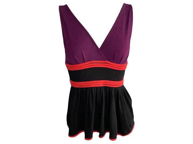 Top Peplum Gucci Nero Viola Rosso Viscosa Porpora