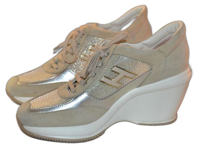 Hogan Sneaker beige und gold Leder Größe 40 Golden