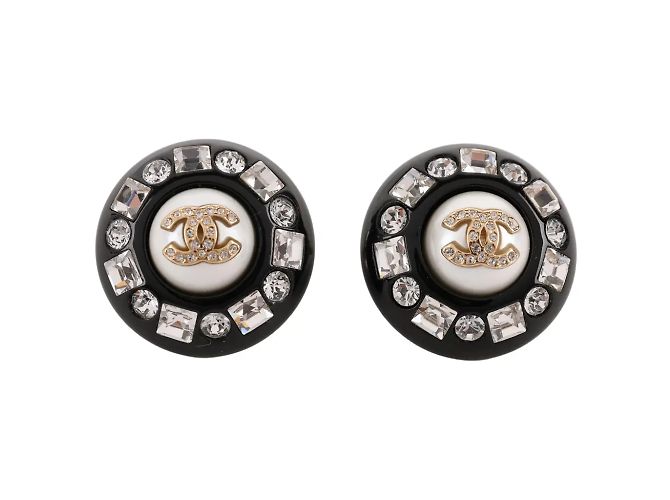 Chanel Runde Strass Ohrringe Schwarz