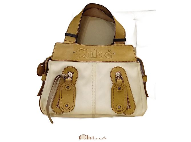 Bolsa Chloé de couro e lona bege Branco