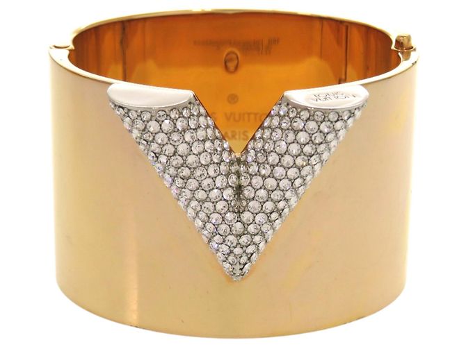 Pulseira Louis Vuitton Essential V em ouro e strass Branco Dourado