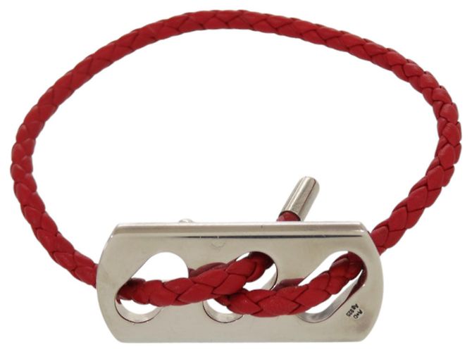 Hermès Bracciale in pelle con charm in argento sterling 925 Hermes Rosso 