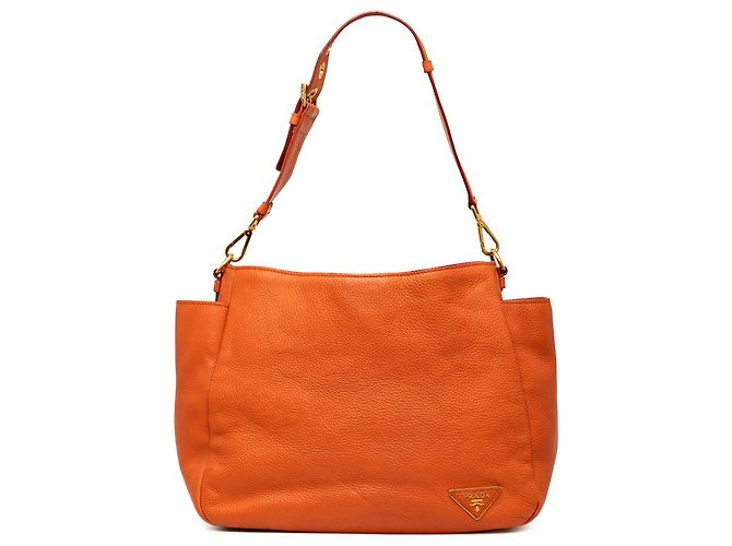 Bolsa de ombro Prada em Vitello Daino laranja com bolso lateral