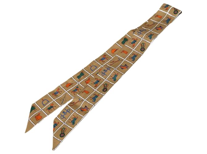 Hermès Brown Couvertures et Tenues de Jour Silk Twilly Scarf Cloth  ref.2548023