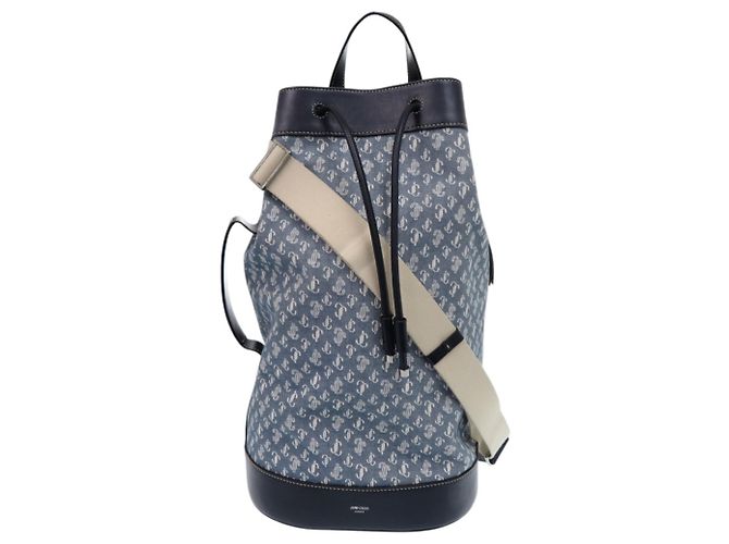 Jimmy Choo Evan Denim JC Monogram One-Shoulder Daypack Blue Cream