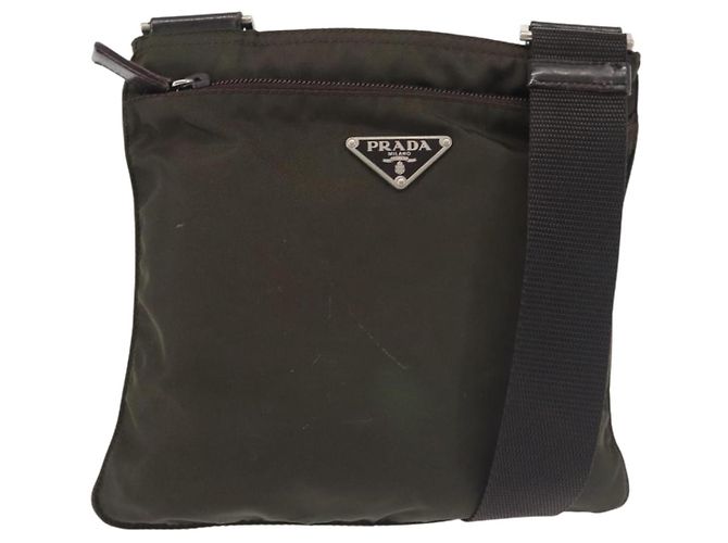 Borsa Messenger con Tasca Frontale Prada Tessuto Piccola Cachi